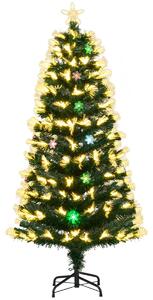 Costway Albero di natale artificiale preilluminato con 8 modalità di illuminazione, Albero di natale in fibra ottica con base in metallo pieghevole da 150 cm