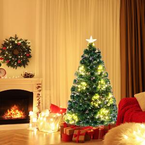 Costway Albero di natale in fibra ottica da 120cm pre-illuminato con luci a stringa stella sulla cima, Albero natale artificiale