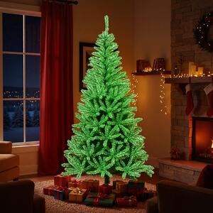 Costway Albero di natale pieghevole con 692 rami e base in metallo pieghevole, Albero di natale artificiale luminoso al buio da 180 cm Verde