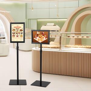 Costway A4 supporti da piedistallo autoportante poster stand in metallo girevole, Supporti da piedistallo regolabile 73-123cm set da 2 Nero