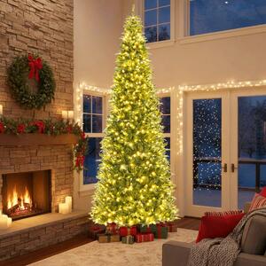Costway Albero decorazione per feste natalizie interni ed esterni, Albero di natale artificiale pieghevole pre-illuminato
