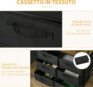 HOMCOM Appendiabiti da Terra con Mobile da 6 Cassetti in Tessuto e Ripiano Aperto, in Acciaio e Truciolato, 63.5x40x172.5 cm, Nero e Marrone