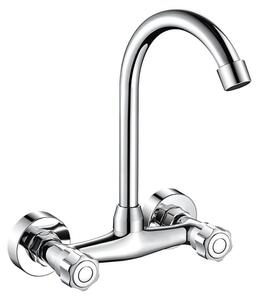 Rubinetto per lavello da cucina con due fori da montare a parete, rubinetto da piano in ottone ad alta pressione, per acqua calda e fredda con rotazione a 360 gradi