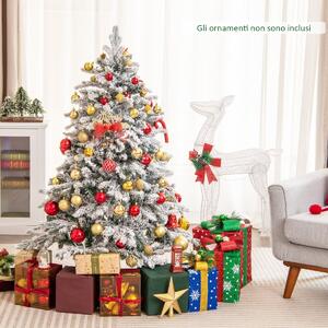 Costway Albero di natale innevato con 120 luci led giunti a cerniera, Albero di natale pre-illuminato 135cm Bianco
