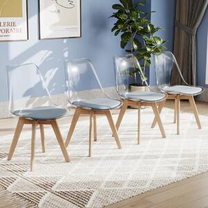 Costway Set sedie da pranzo trasparenti moderne senza braccioli con schienale trasparente, Set sedie in legno massello di faggio Grigio