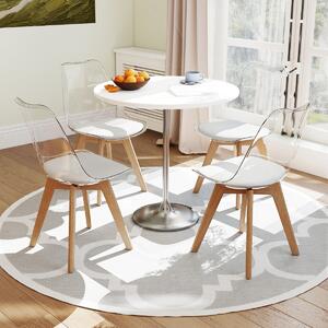 Costway Set sedie da pranzo trasparenti moderne senza braccioli con schienale trasparente, Set sedie in legno massello di faggio Bianco