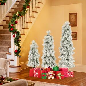 Costway Alberi di Natale pre-illuminati con punte dei rami innevate, Set da 3 alberi di Natale artificiali da 90 cm 120 cm 150 cm