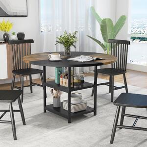 Costway Tavolo da pranzo rotondo da cucina in legno diametro design bicolore a blocchi, Tavolo ripiani portaoggetti e gambe in metallo