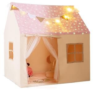 Costway Tenda da gioco per bambini per bambini 3+ anni, Grande casa da gioco con stelle luminescenti Rosa