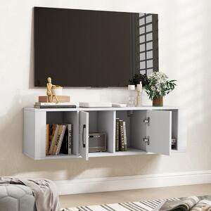 Costway Libreria a parete con 2 cubi e mobile per console multimediale per soggiorno, Armadietto sospeso a 2 ante Bianco