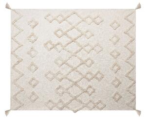 Coperta in cotone beige 130 x 180 cm motivo geometrico lavorato a maglia copriletto stile boho soggiorno camera da letto accento pezzo Beliani