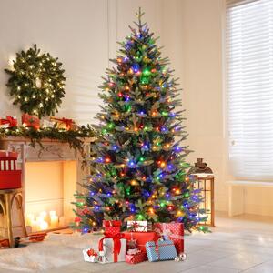 Costway Albero di natale artificiale timer automatici e luminosità regolabile a livelli, Albero pre-illuminata con punte di 210cm