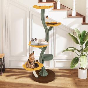 Costway Torre multifunzionale per gatti di girasole con 4 piattaforme a forma di fiore, Torre mobili arrampicata per gatti