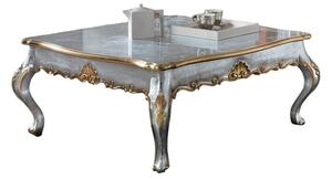 Tavolino quadrato classico foglia argento e oro legno 104x104x48