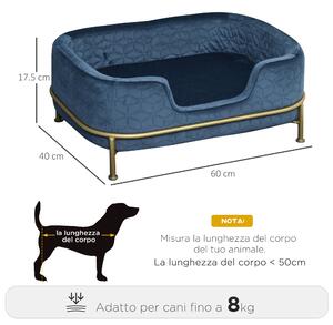 PawHut Divano per Animali, cuscino rivestito in gommapiuma rimovibile base in metallo, cane di taglia piccola o gatti, blu, 63.5 x 43 x 24.5cm