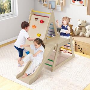 Costway Palestra jungle 3 in 1 parco giochi interno per bambini con scivolo esteso, Palestra scaletta in legno e struttura da gioco