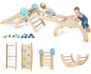 Costway Set triangolo giocattoli pieghevoli per bambini che scalano, Triangolo palestra interno con scivolo ad arco Naturale