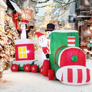 Costway Treno gonfiabile di natale grande decorazione natalizia per giardino e cortile, Treno babbo natale alla guida con pupazzo di neve