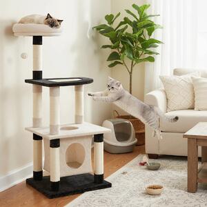 Costway Albero per gatti a più livelli torre alta per gatti con tiragraffi in sisal e tavole, Albero per gatti posatoio imbottito in cima Beige