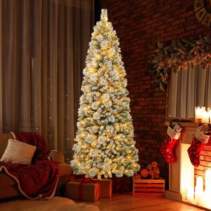 Costway Albero di Natale pop-up 210cm e set di 3 scatole regalo illuminate, Albero decorativo artificiale e decorazione natalizia pre-illuminata