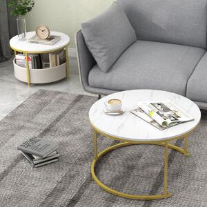 Costway Tavolini da caffè set di 2 tavolini da caffè rotondi tavolini cocktail circolari con cestino, Tavolini da caffè soggiorno e camera da letto