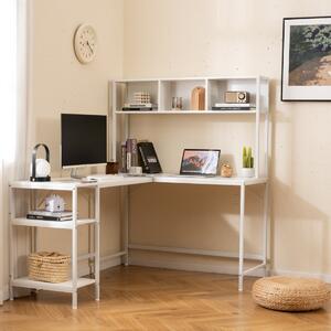 Costway Scrivania per computer a forma di l con pensile ripiani e gancio libreria, Scrivania per computer ufficio domestico Bianco