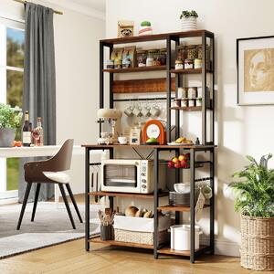 Costway Scaffale da cucina stand per microonde a 6 ripiani con ripiani aperti, Scaffale da cucina con stazione di ricarica Marrone