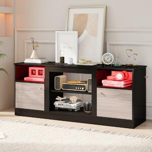Costway Supporto tv con luci led con ripiano regolabile e scomparto aperto per camino elettrico, Supporto consolle con spazio
