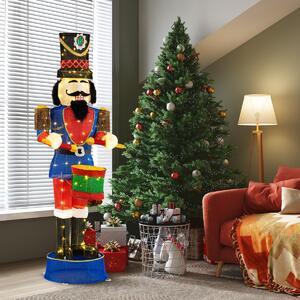 Costway Soldato di Natale 3D alto 185cm con tamburo pre-illuminato, Soldato luminoso di natale con 100 luci LED brillantini
