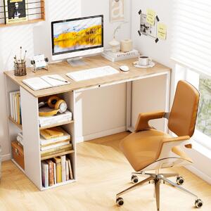 Costway Scrivania per computer e struttura in metallo con 5 ripiani, Scrivania da ufficio per PC portatile Naturale