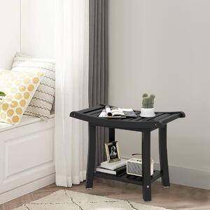 Costway Panca da doccia impermeabile con sedile curvo ripiano per riporre gli oggetti, Sgabello da bagno versatile Nero