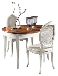 Tavolo ovale allungabile classico legno intarsio shabby bicolore 115x95x78