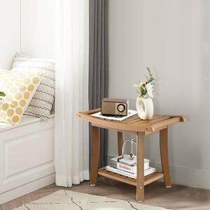 Costway Panca da doccia impermeabile con sedile curvo ripiano per riporre gli oggetti, Sgabello da bagno versatile Marrone