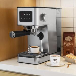 Costway Macchina da caffè da 20 bar con montalatte con schermo a sfioramento e 1, Macchina per espresso in acciaio inossidabile Argento