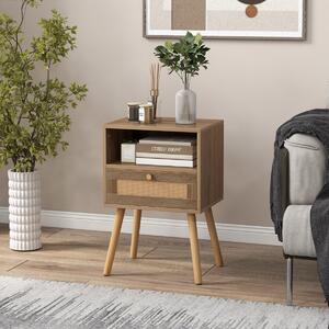 Costway Comodini in rattan con cassetto tavolini laterali stile boho da letto, Comodini in legno per soggiorno Naturale