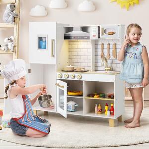 Costway Set da cucina per bambini con macchina del ghiaccio, Cucina giocattolo con luci e suoni per bambini Bianco
