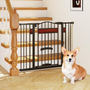 Costway Cancello per animali per aperture da 74 a 104 cm con 2 prolunghe, Cancello per animali installazione senza fori Nero