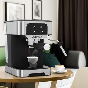 Costway Macchina da caffè professionale 1200W con montalatte a vapore, Macchina per espresso 20 bar per barista Nero e argento
