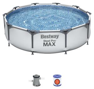 Set piscina Bestway® Steel Pro MAX™ Frame con pompa filtro Ø 305 x 76 cm, grigio chiaro, rotondo