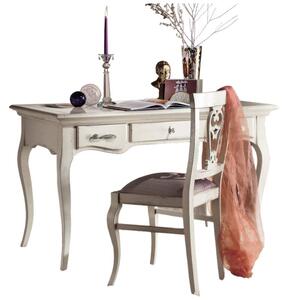 Scrivania classica 3 cassetti legno bianco shabby 130x70x78