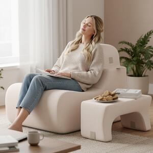 Costway Sedia da pavimento per adulti divano pigro con poggiatesta staccabile, Sedia comoda da lettura Beige chiaro