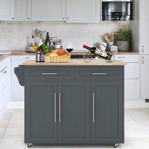 Costway Carrello da cucina in legno con 2 cassetti e maniglia, Armadietto da cucina con ruote 122x45,5x92,5cm Grigio