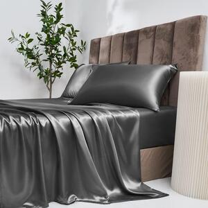 Solidchoice - Lenzuolo in raso grigio scuro, 160 x 200 cm, adatto a materassi fino a 30 cm di altezza