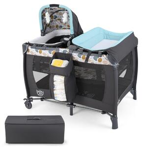 Costway Box portatile per bambini con culla a dondolo e fasciatoio, Lettino pieghevole pack per neonati e bambini fino a 3 anni Blu