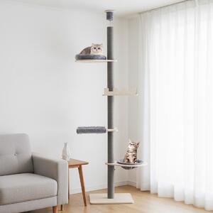 Costway Albero per gatti a 5 piani da pavimento a soffitto torre in legno con piattaforma, Albero amaca e cuscini rimovibili
