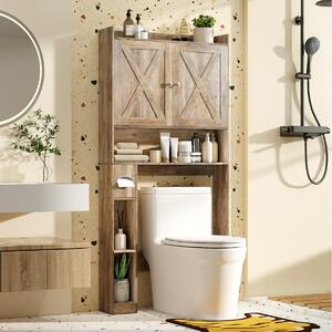 Costway Scaffale organizzatore con doppie ante e ripiano regolabile, Mobile contenitore sopra il WC per bagno e lavanderia Grigio