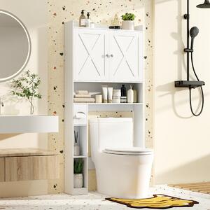 Costway Scaffale organizzatore con doppie ante e ripiano regolabile, Mobile contenitore sopra il WC per bagno e lavanderia Bianco