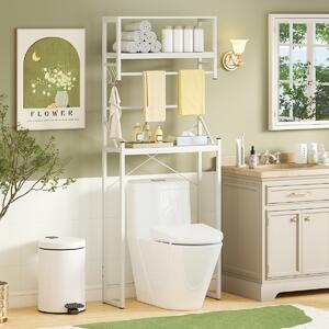 Costway Scaffale sopra il wc organizzatore bagno con 3 ripiani e portasciugamani, Scaffale sopra il wc ganci e barra regolabile Bianco
