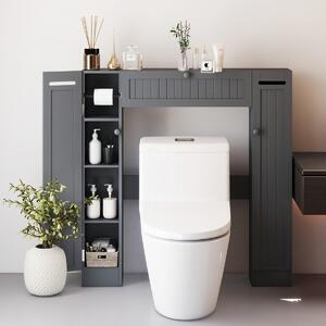 Costway Mobile sopra il wc con ripiani regolabili portarotolo per carta igienica, Mobile per bagno salvaspazio Grigio