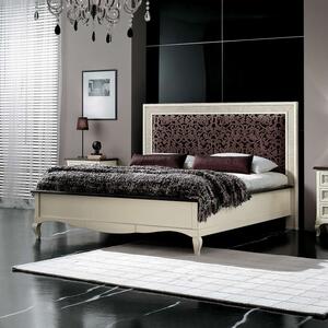 Letto matrimoniale classico imbottito legno bianco shabby 182x211x130